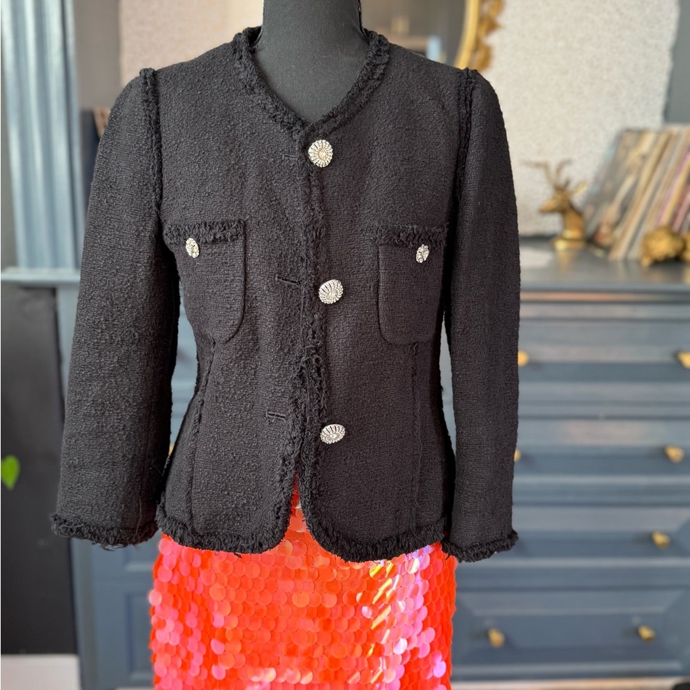 Zara Black Textured Blazer with Silver Buttons